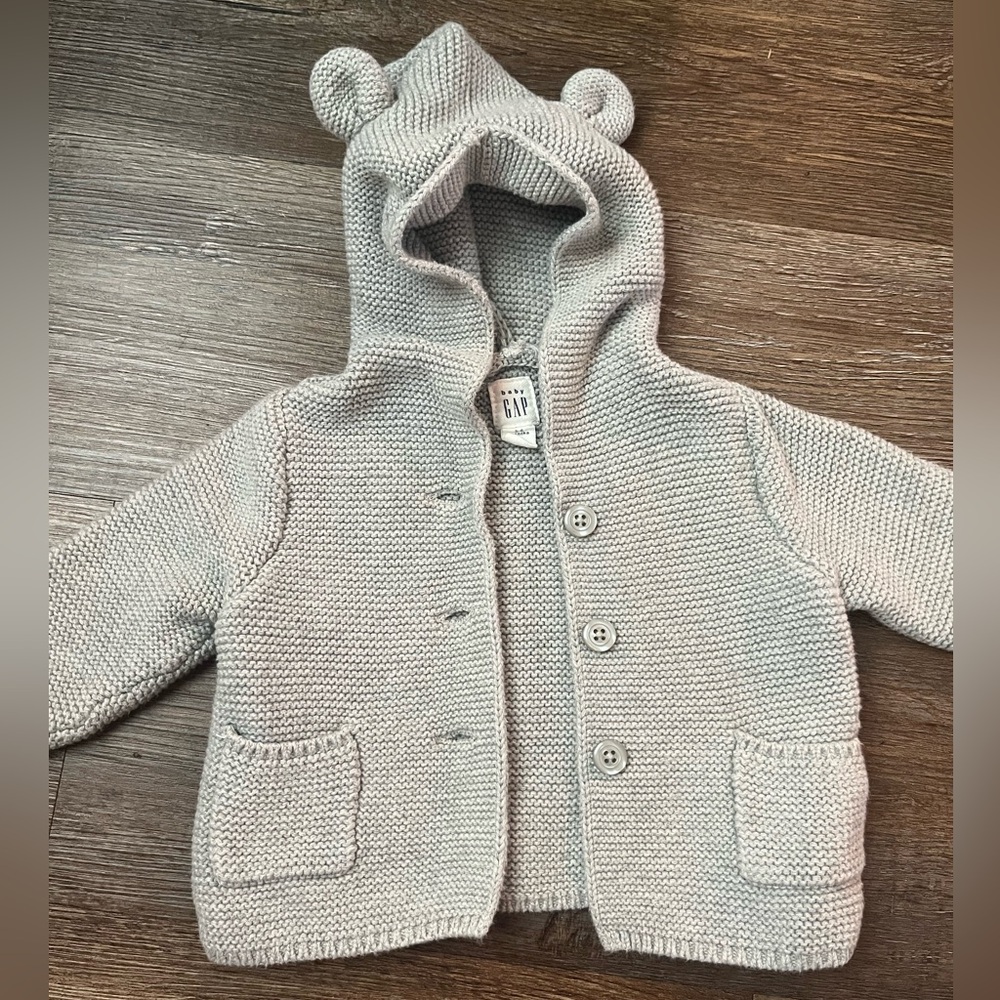 GAP Light Gray Baby Cardigan with Bear Ears